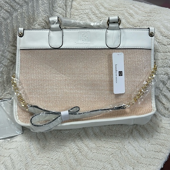 Laundry By Design Woman's purse in pinkish tan and white vegan leather NWT! - Picture 1 of 8